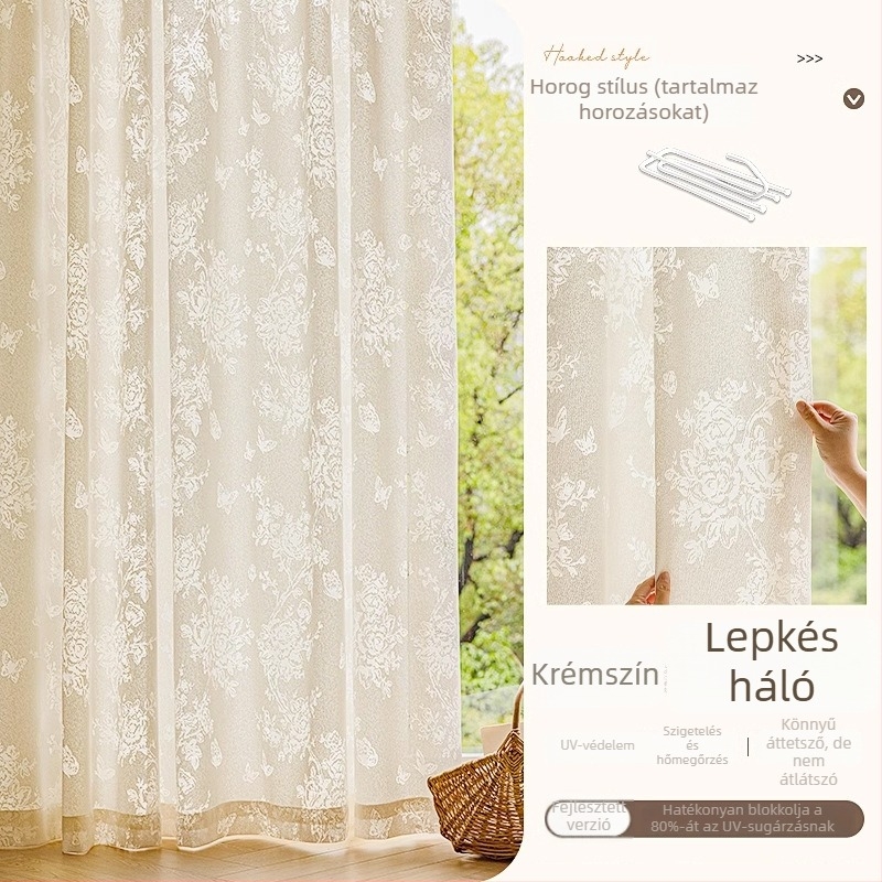 Francia stílusú jacquard függöny poliészterből, átlátszó, könnyed luxussal, nappali, hálószoba és étterem számára