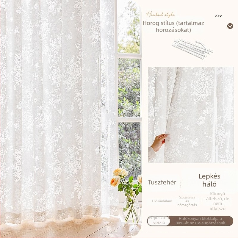 Francia stílusú jacquard függöny poliészterből, átlátszó, könnyed luxussal, nappali, hálószoba és étterem számára