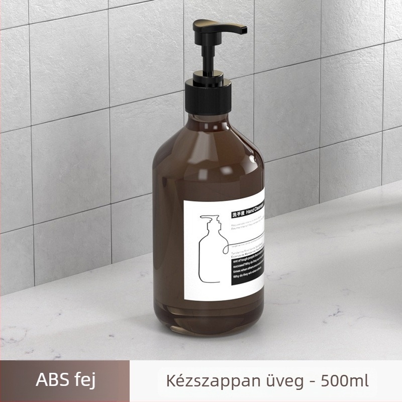 Falihoz rögzített szappanadagoló üveggel samponhoz — ABS, kézi nyomásos működés, oxidált felület