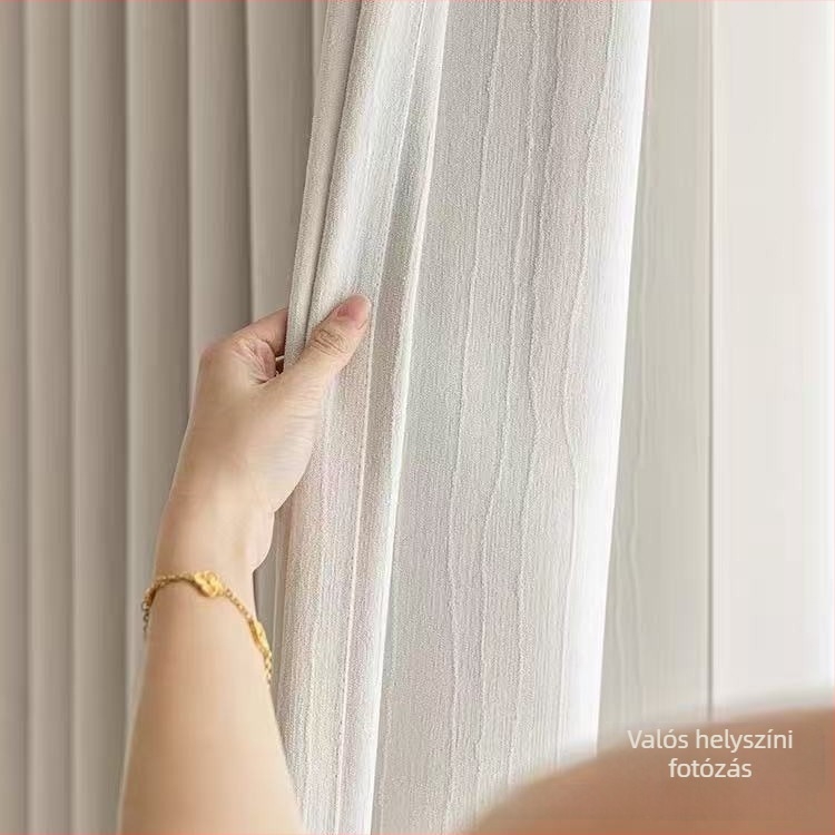Ablakfüggöny Chenille Jacquard anyagból, kétoldalas domborított textúra görbe csíkokkal, Bauhaus stílus, magas árnyékolás 71–90%
