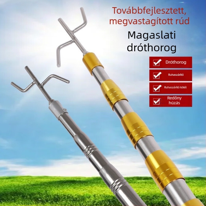 Rozsdamentes acél teleszkópos rúd kampókkal – teherautó ponyvájához, ajtókhoz és ablakokhoz, redőnyhúzó rúd