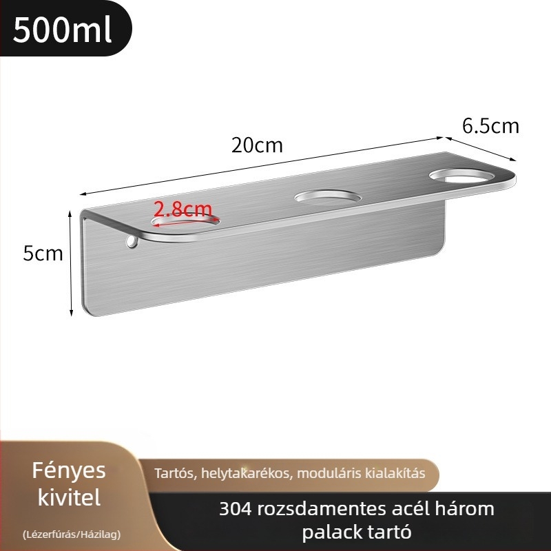 304 rozsdamentes acél üvegtartó, kézi nyomású működés, polírozott felület, modern stílus