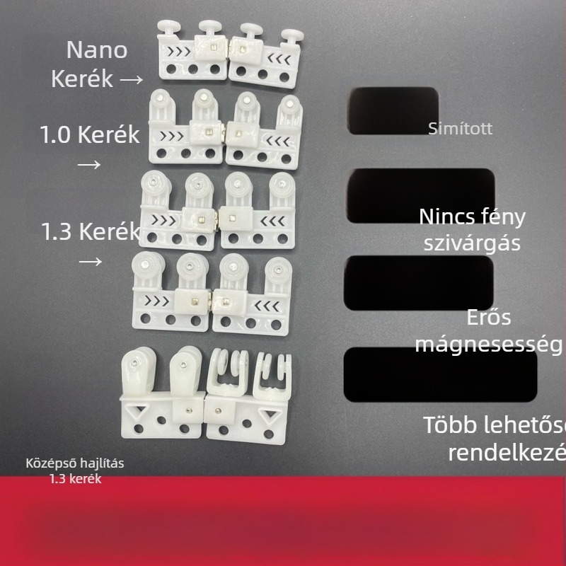 Mágneses görgős tartó függöny sínhez, görbült sín, oldalsó felszerelés, rozsdamentes acél