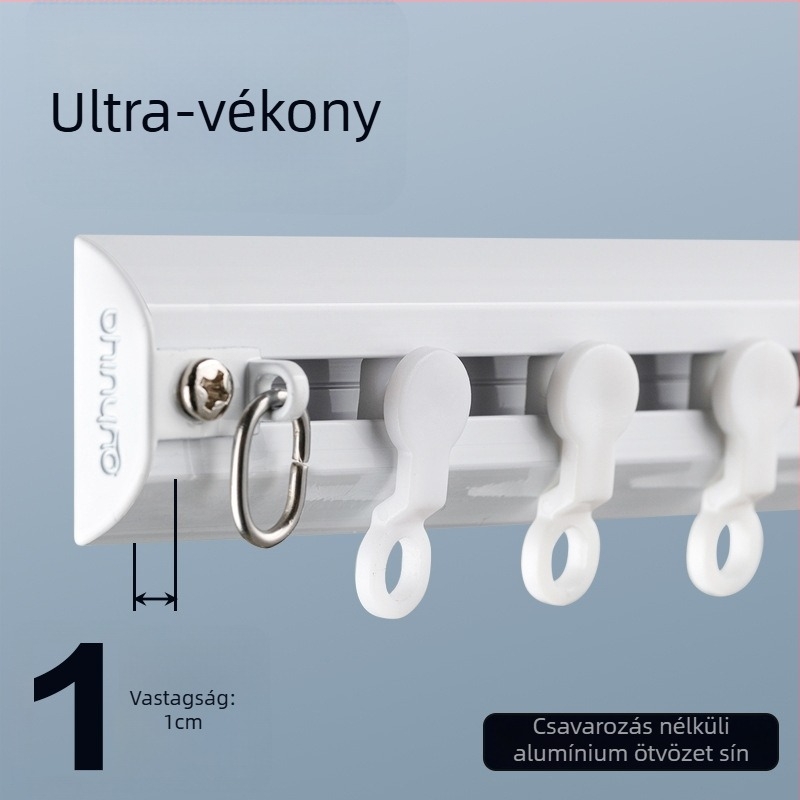 Alumínium ötvözetű függönypálya rendszer csendes csúszással — sínes függönypálya, kampó sín, modern minimalista dizájn