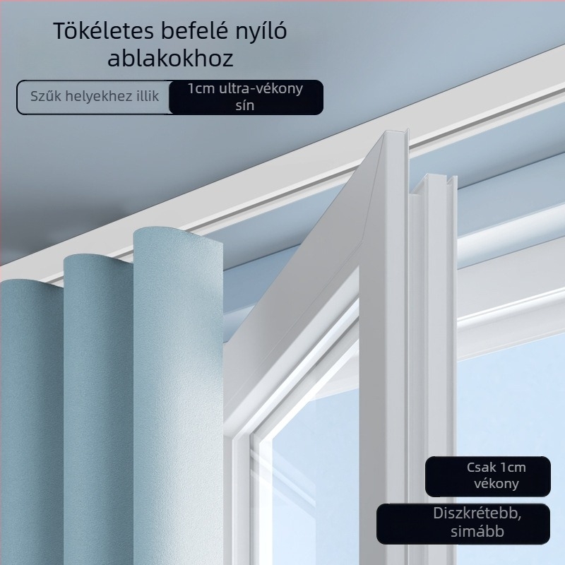 Alumínium ötvözetű függönypálya rendszer csendes csúszással — sínes függönypálya, kampó sín, modern minimalista dizájn