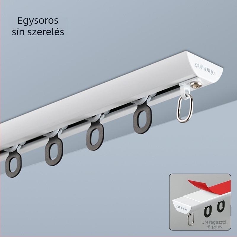 Alumínium ötvözetű függönypálya rendszer csendes csúszással — sínes függönypálya, kampó sín, modern minimalista dizájn