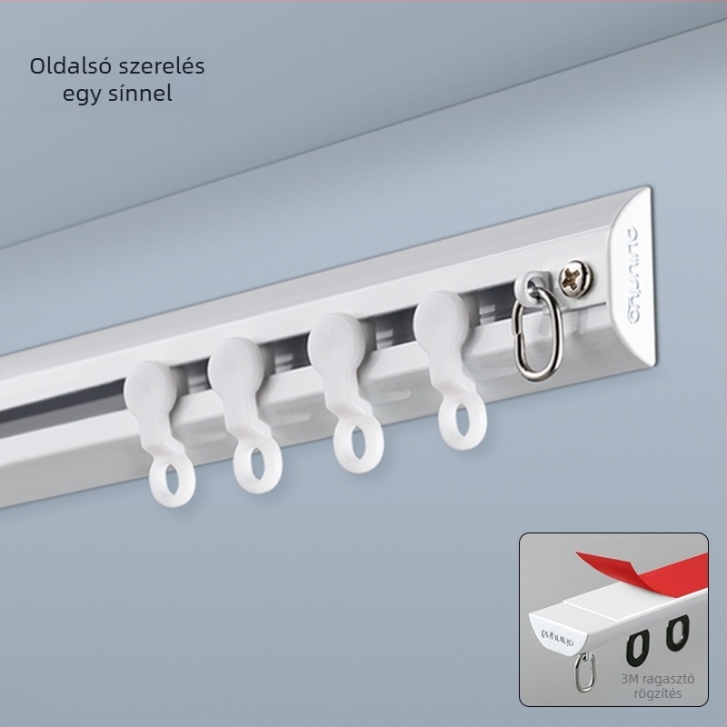 Alumínium ötvözetű függönypálya rendszer csendes csúszással — sínes függönypálya, kampó sín, modern minimalista dizájn