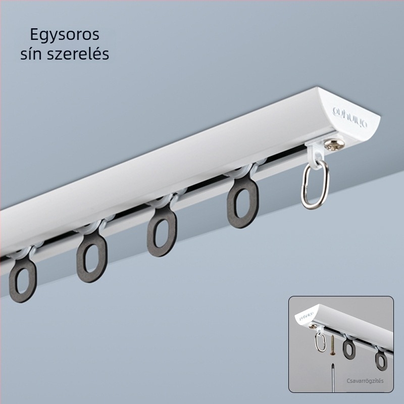 Alumínium ötvözetű függönypálya rendszer csendes csúszással — sínes függönypálya, kampó sín, modern minimalista dizájn