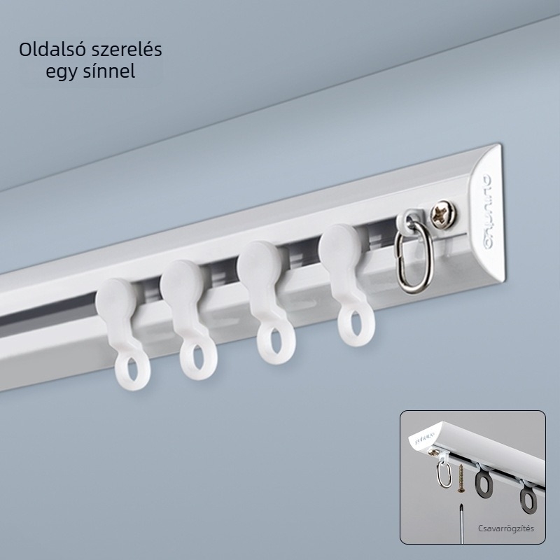 Alumínium ötvözetű függönypálya rendszer csendes csúszással — sínes függönypálya, kampó sín, modern minimalista dizájn