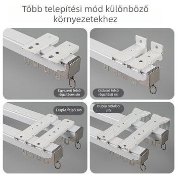 Függöny sín egyenes pályával, alumínium ötvözet, felső- vagy oldalsó rögzítés, egy- vagy kettős sín, csendes görgős csapágy
