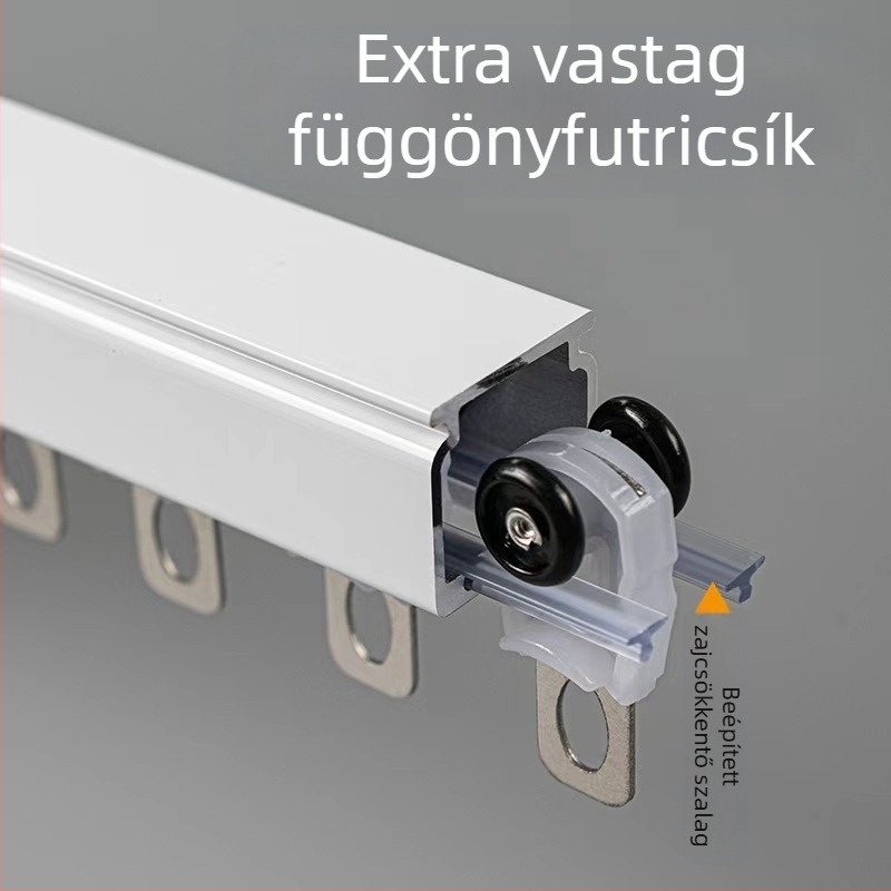 Függöny sín egyenes pályával, alumínium ötvözet, felső- vagy oldalsó rögzítés, egy- vagy kettős sín, csendes görgős csapágy