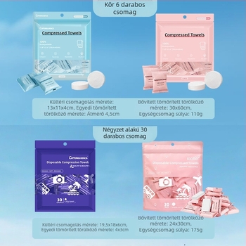 Cottonessence Kompresszált egyszer használatos arctörlő kendő – növényi rost, 70–90 g, Csomagolás: 30/6