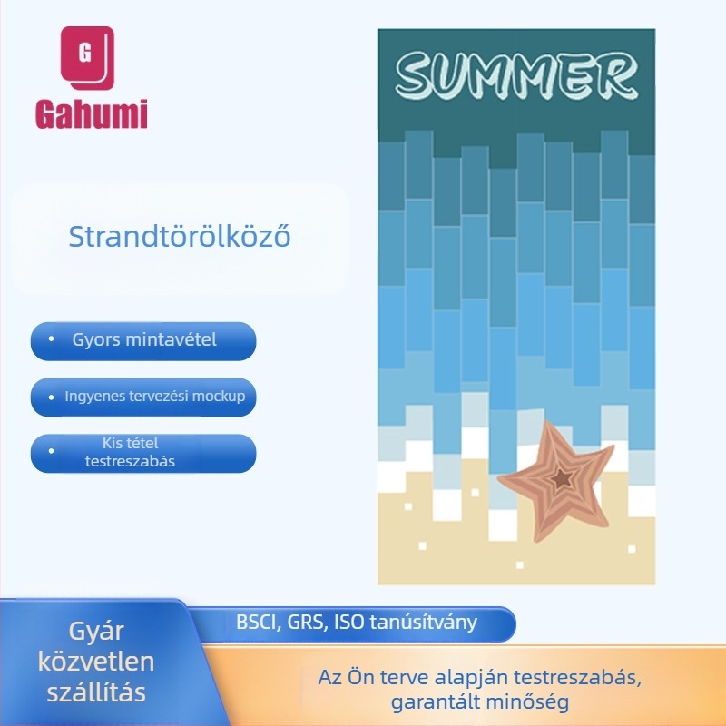 Gahumi Mikroszálas strand- és fürdő törölköző – 300–400 g, 40 szálú fonal, szövött, testreszabás elérhető