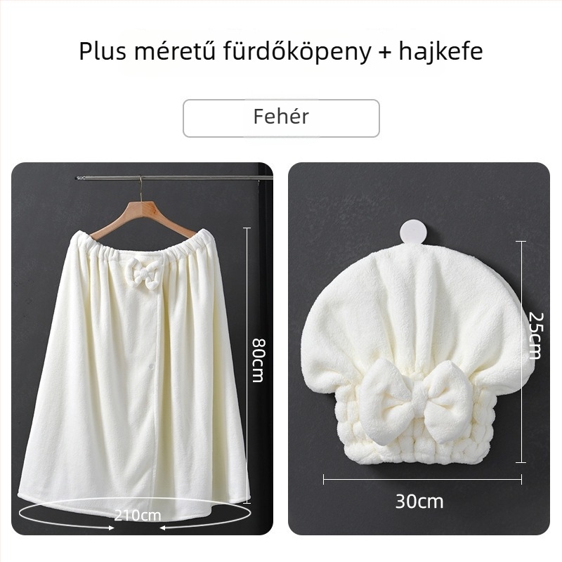 Korall plüss fürdőlepedő, túlméretes, viselhető köntös és hajszárító sapka; 300–400 g, 150d, egyszerű szövés