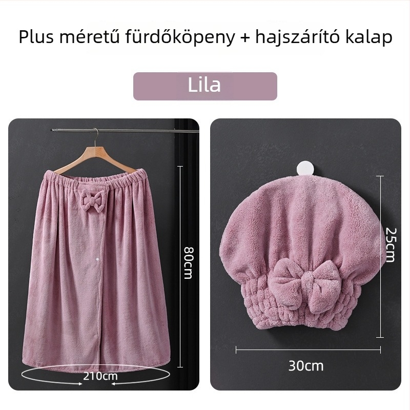 Korall plüss fürdőlepedő, túlméretes, viselhető köntös és hajszárító sapka; 300–400 g, 150d, egyszerű szövés