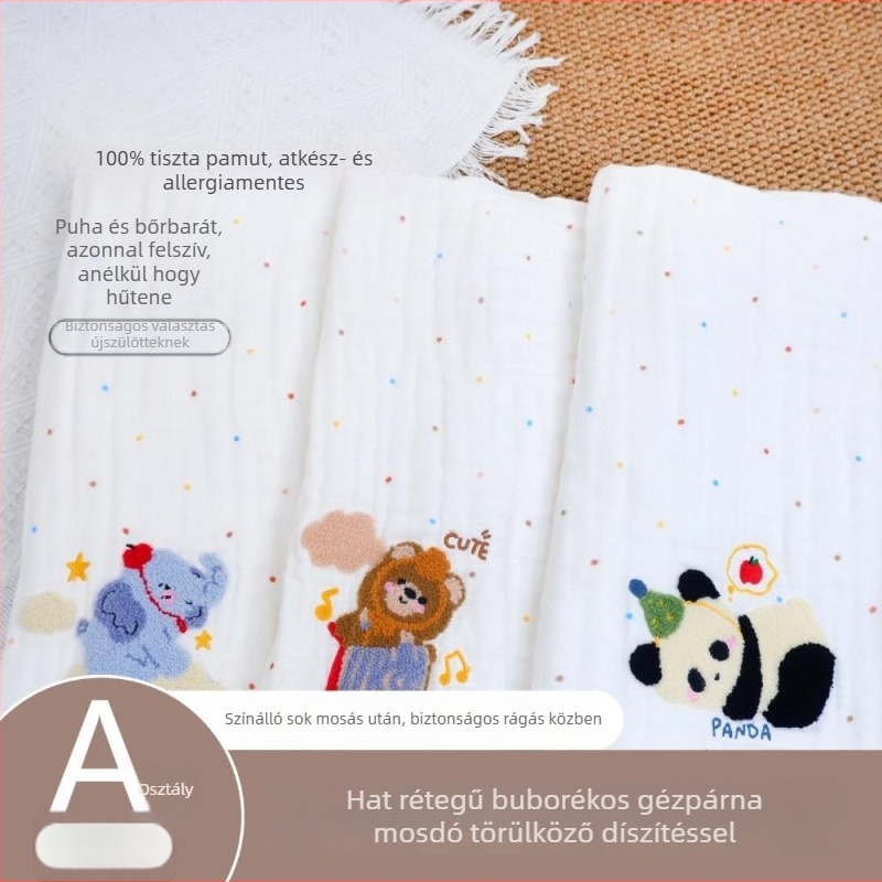 Hat rétegű bambusz-pamut géz baba ölelőtakaró, 40S fonal, hímzés és nyomtatás, súly 300-400 g