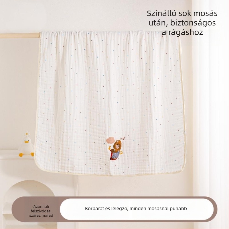 Hat rétegű bambusz-pamut géz baba ölelőtakaró, 40S fonal, hímzés és nyomtatás, súly 300-400 g