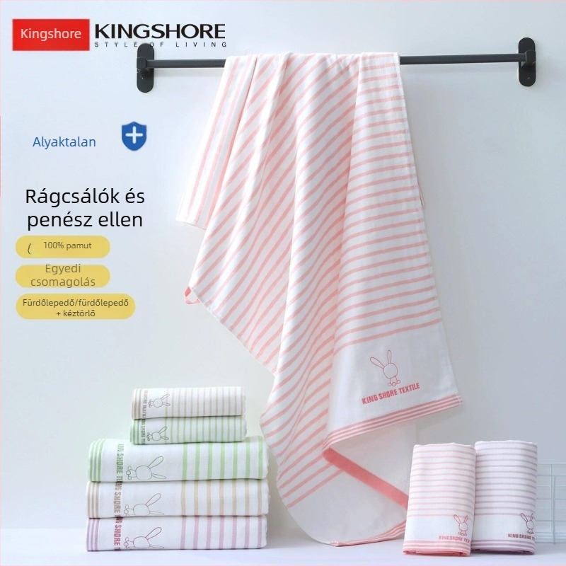 King shore pamut fürdőlepedő - Kétrétegű géz, Atkaellenes, Antibakteriális, 400–500 g, Hímzett