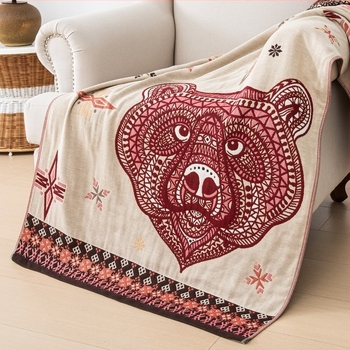 Pamut jacquard négylépcsős sál-takaró, egzotikus stílus, 300–400 g, 32 szál, testreszabás elérhető