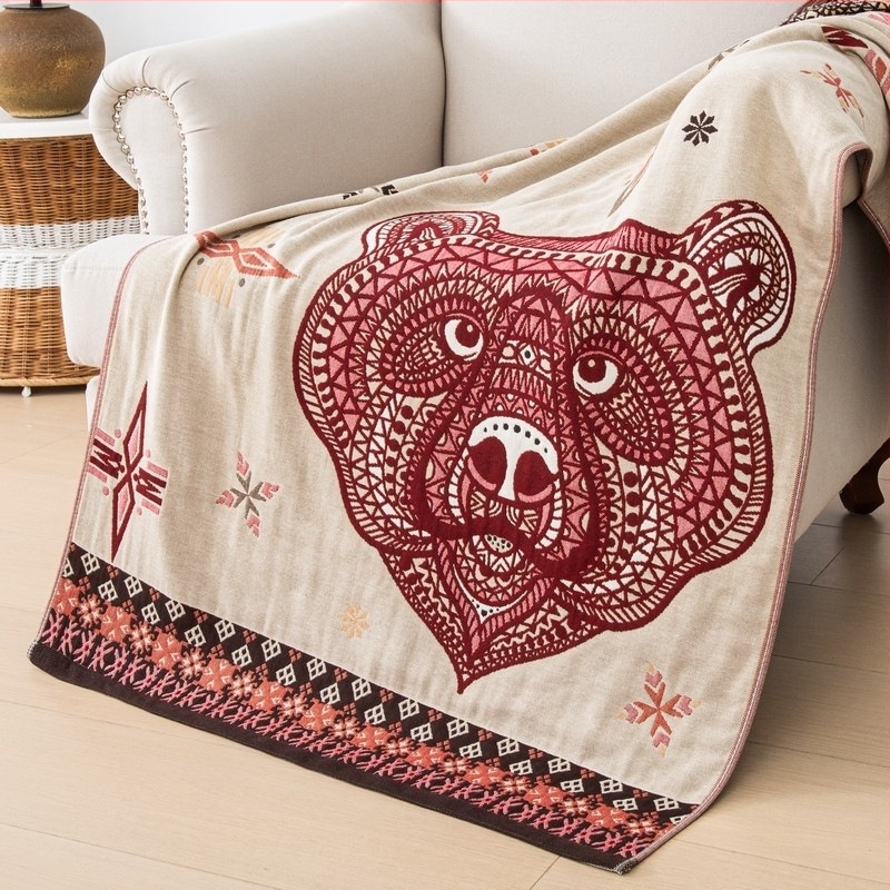 Pamut jacquard négylépcsős sál-takaró, egzotikus stílus, 300–400 g, 32 szál, testreszabás elérhető