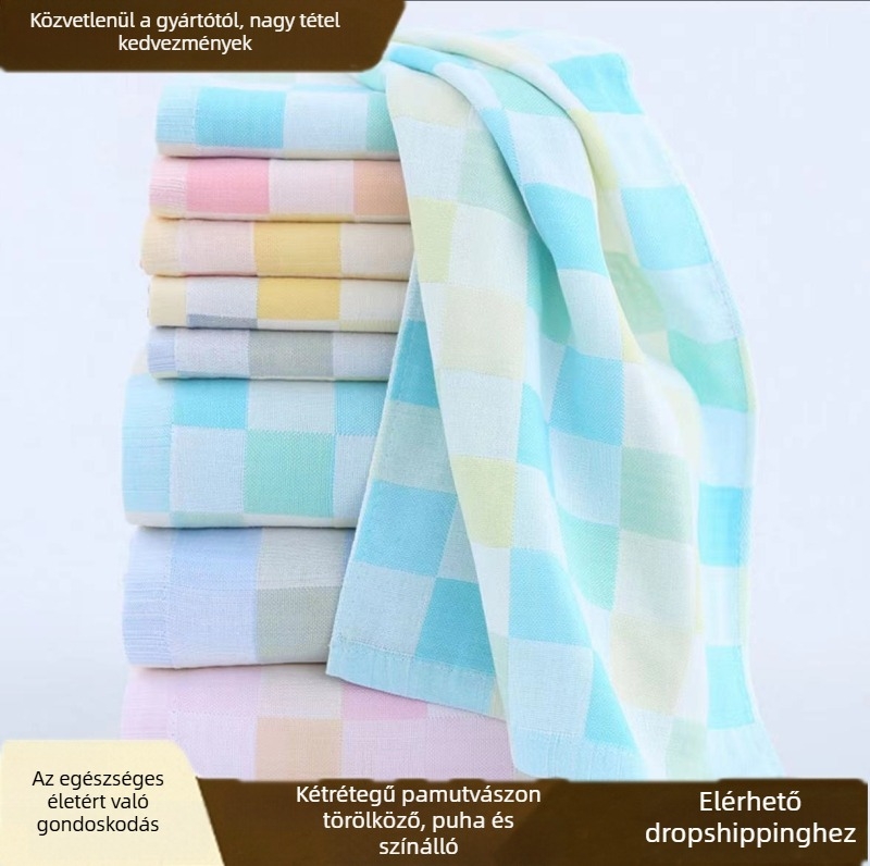 Pamut dupla rétegű géz arctörölköző jacquard mintával, 32 szálú fonat, 50–80 g