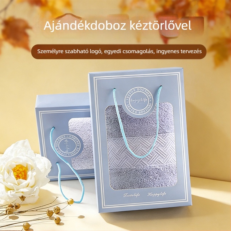 100% pamut törölközők ajándékdoboza - Dobozos csomagolás, 75 g, Ply Yarn, 16 Count, 32 Ply, Testreszabható, Logónyomtatás