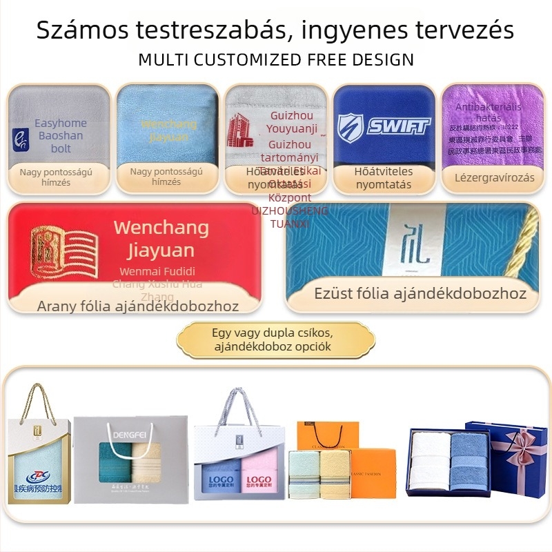 100% pamut törölközők ajándékdoboza - Dobozos csomagolás, 75 g, Ply Yarn, 16 Count, 32 Ply, Testreszabható, Logónyomtatás