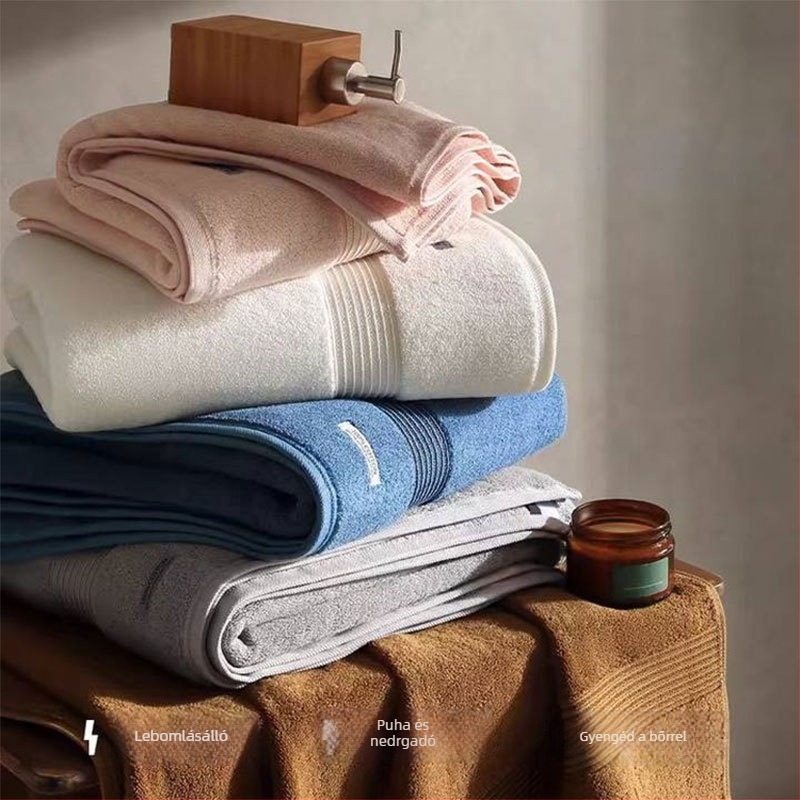 Fürdőlepedő, 90% pamut, 10% poliészter; tömeg 800 g; egyszerű szövésű; gyengén csavart fonal