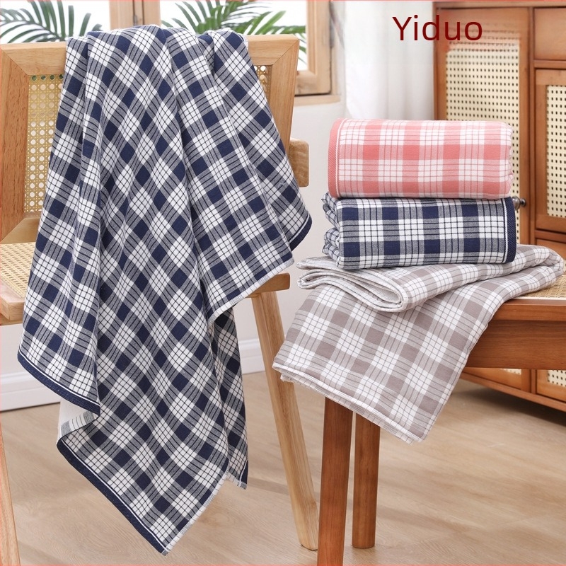 Type A pamut géz törölköző japán kockás mintával – 200–300 g, 32S szál, Jacquard és sík szövés, Yiduo