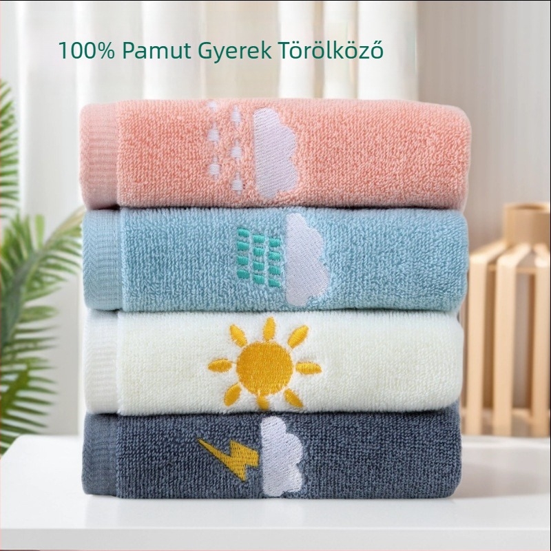 Gyerekeknek készült arc-törölköző 100% pamutból, 32s fonal, jacquard és hímzés, 50–80 g