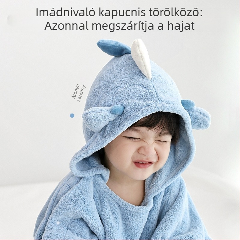 Gyermekek számára viselhető fürdőköpeny kapucnival – ultra puha, nedvszívó, gyorsan száradó törölköző