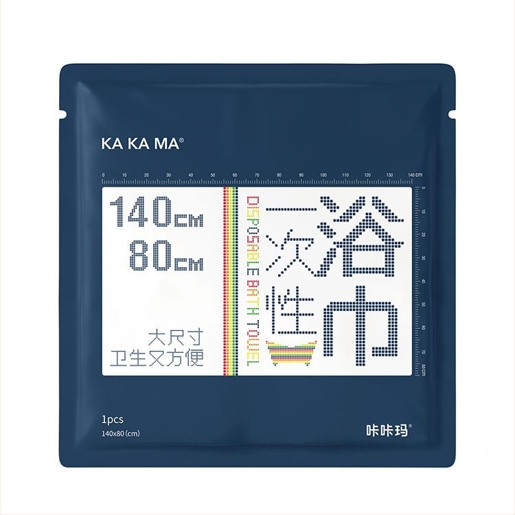 Egyszer használatos fürdő törölköző, nem szövött anyagú, viszkóz alapú, 95 g/m², egyetlen rétegű, egyenként csomagolva