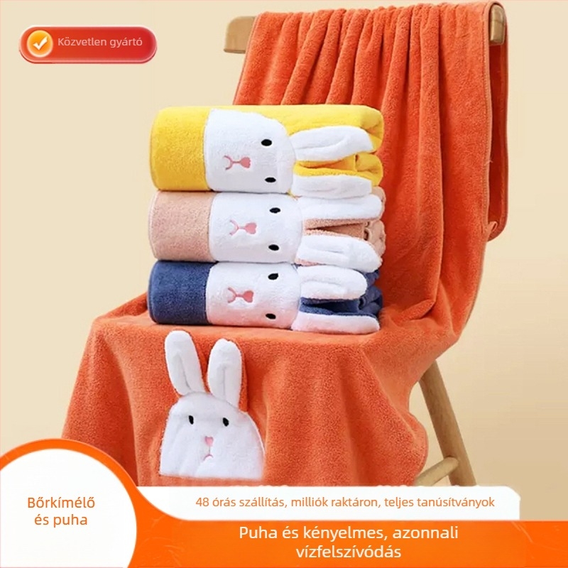Nyuszis fürdőszett – két törölköző: törölköző testre és arcra, korallflíz, 150D, 350 g, sima szövés, Rabbit sorozat, aranyos stílus