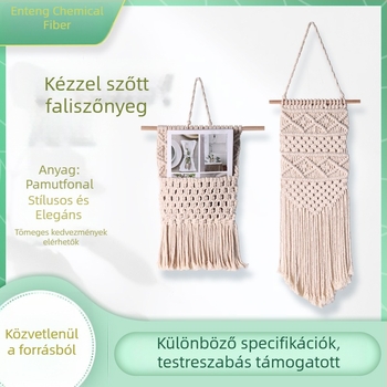 Kézzel szőtt falikép pamutszálból, bojtokkal, boho stílusú falidekor