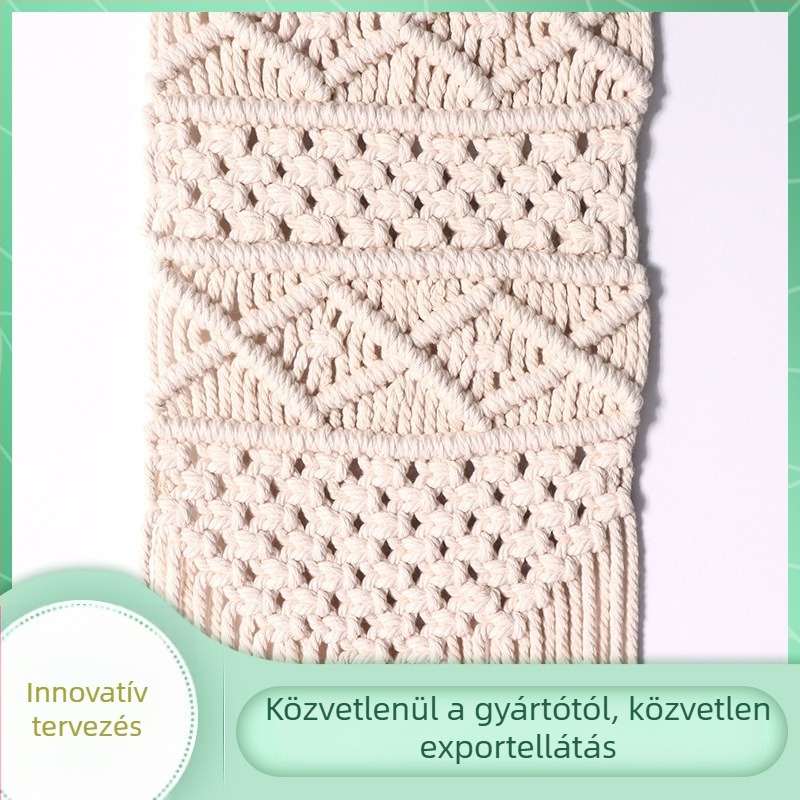 Kézzel szőtt falikép pamutszálból, bojtokkal, boho stílusú falidekor