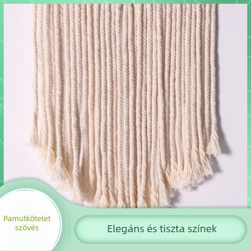 Kézzel szőtt falikép pamutszálból, bojtokkal, boho stílusú falidekor