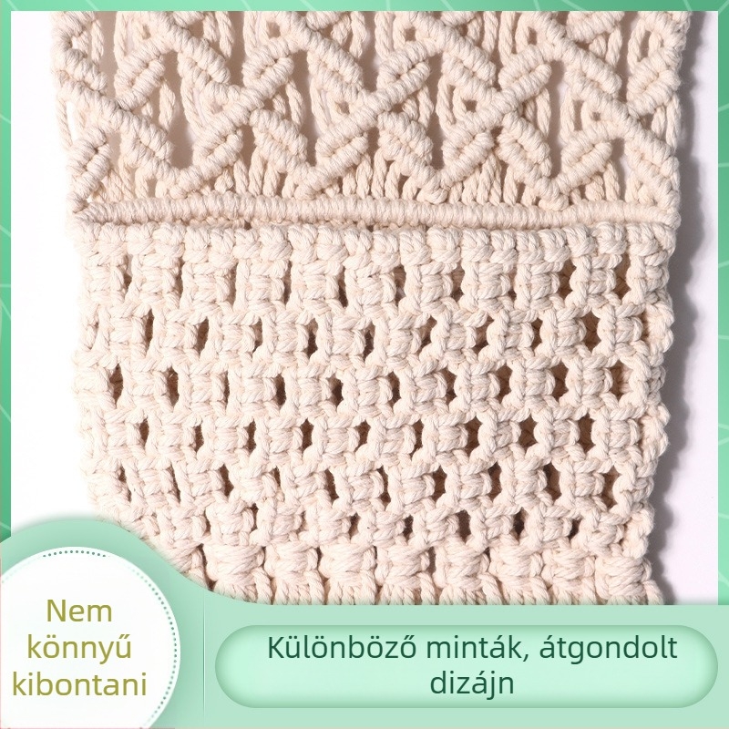 Kézzel szőtt falikép pamutszálból, bojtokkal, boho stílusú falidekor