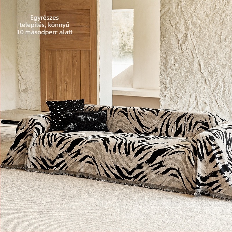 Chenille kanapéhuzat retro stílusú zebra mintával — univerzális minden évszakhoz, teljes lefedés