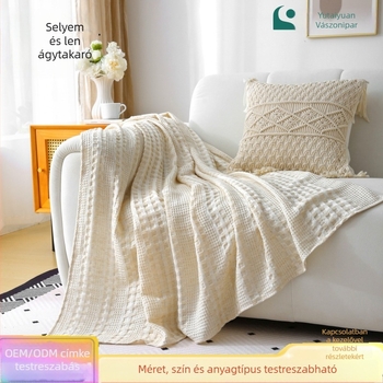 Waffle-textúrájú pléd Tencel-Linen keverékből, 300 g alatt, antibakteriális, egységes színű, minden évszakra