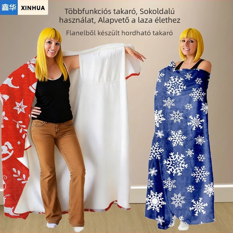 Flanelből készült viselhető pléd hópehely mintával, minden évszakban használható, minimalist stílus, mikroszálas