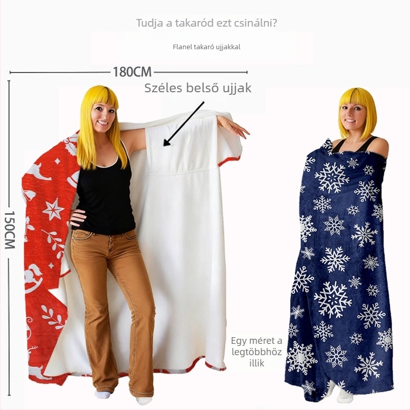 Flanelből készült viselhető pléd hópehely mintával, minden évszakban használható, minimalist stílus, mikroszálas