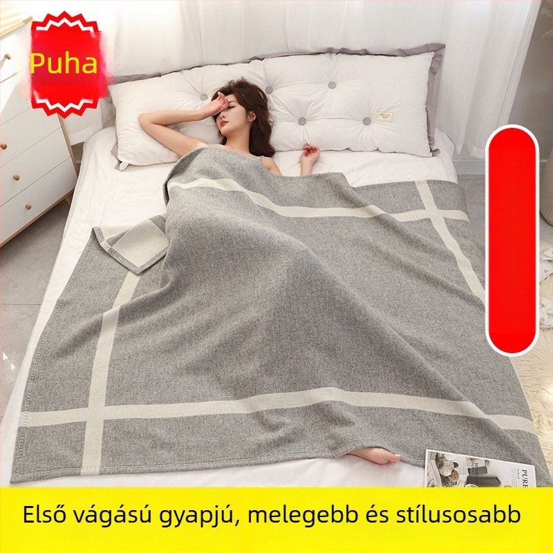 Belső-Mongóliai gyapjú-kasmír pléd, kockás mintával, hűtő hatású