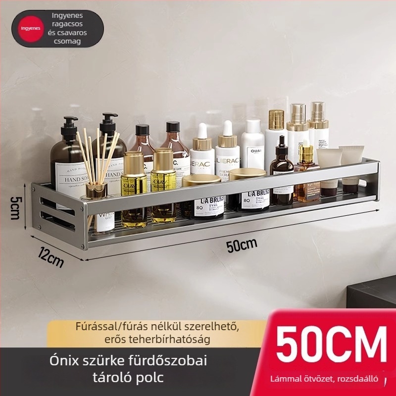 Fürdőszobai falra szerelhető polc, 1 réteg, fúrás nélküli, CE tanúsítvány