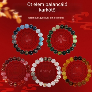 Uniszex természetes kristály achát karkötő, kézzel készült, Conner Jewelry, Öt elemi egyensúly, üzleti ajándék