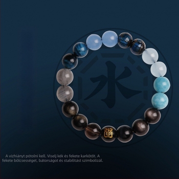 Uniszex természetes kristály achát karkötő, kézzel készült, Conner Jewelry, Öt elemi egyensúly, üzleti ajándék