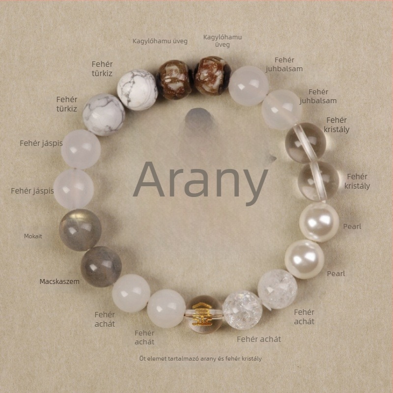 Uniszex természetes kristály achát karkötő, kézzel készült, Conner Jewelry, Öt elemi egyensúly, üzleti ajándék
