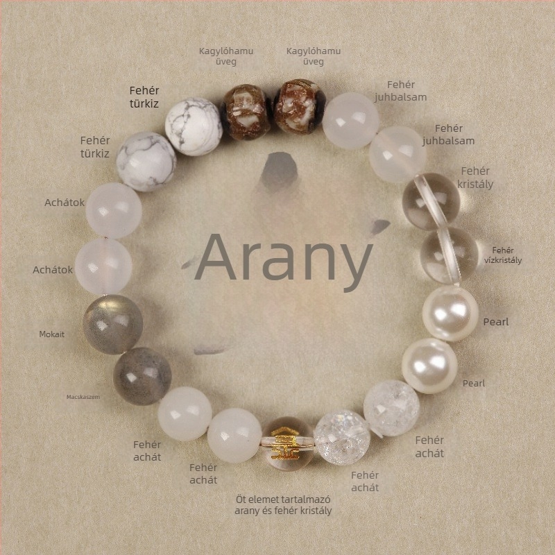 Uniszex természetes kristály achát karkötő, kézzel készült, Conner Jewelry, Öt elemi egyensúly, üzleti ajándék