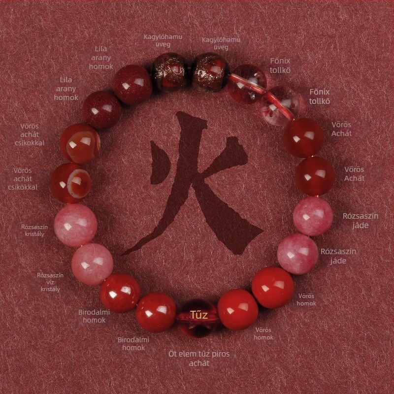 Uniszex természetes kristály achát karkötő, kézzel készült, Conner Jewelry, Öt elemi egyensúly, üzleti ajándék