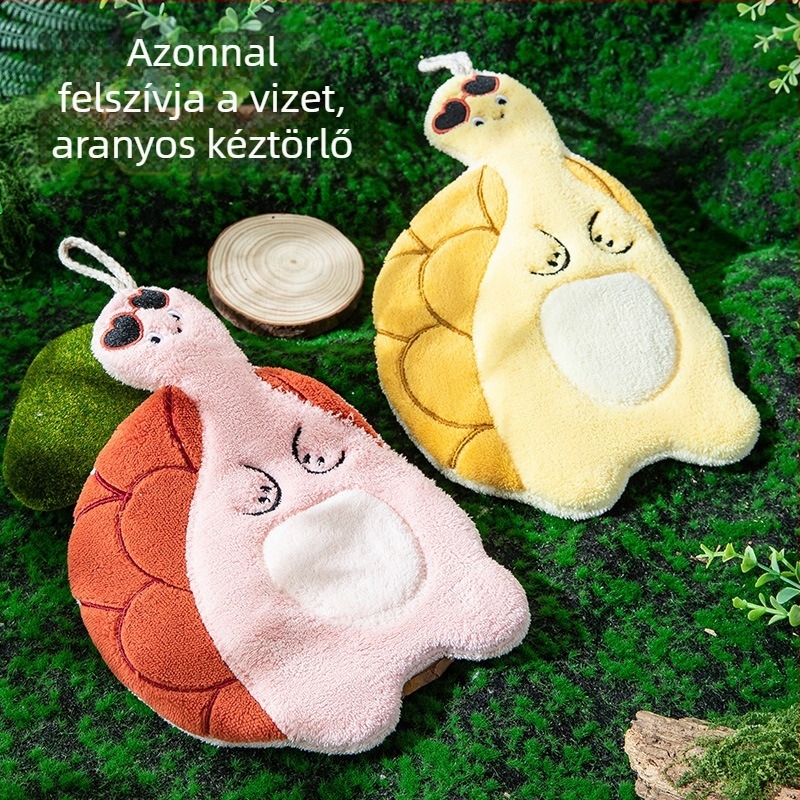 Konyhai kéztörlő aranyos teknős motívummal, korall velúr anyag, hímzett kivitel, testreszabható, 30–50 g, 150D