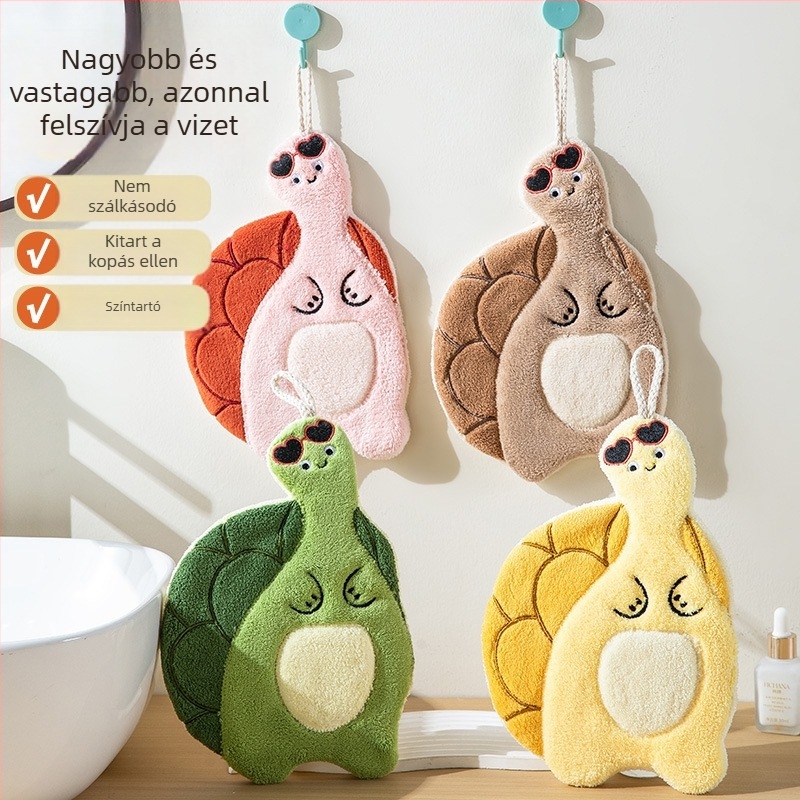 Konyhai kéztörlő aranyos teknős motívummal, korall velúr anyag, hímzett kivitel, testreszabható, 30–50 g, 150D
